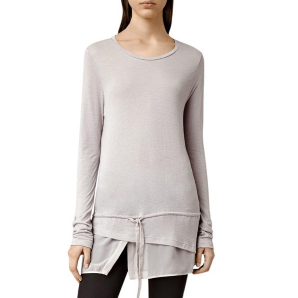 All Saints Adria Textured Long Sleeve Tie Hem T-Shirt